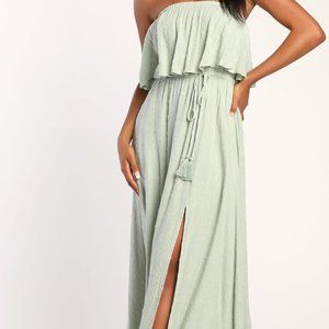 Made for Vacation Sage Green Silver Strapless Maxi Dress Size XSmall